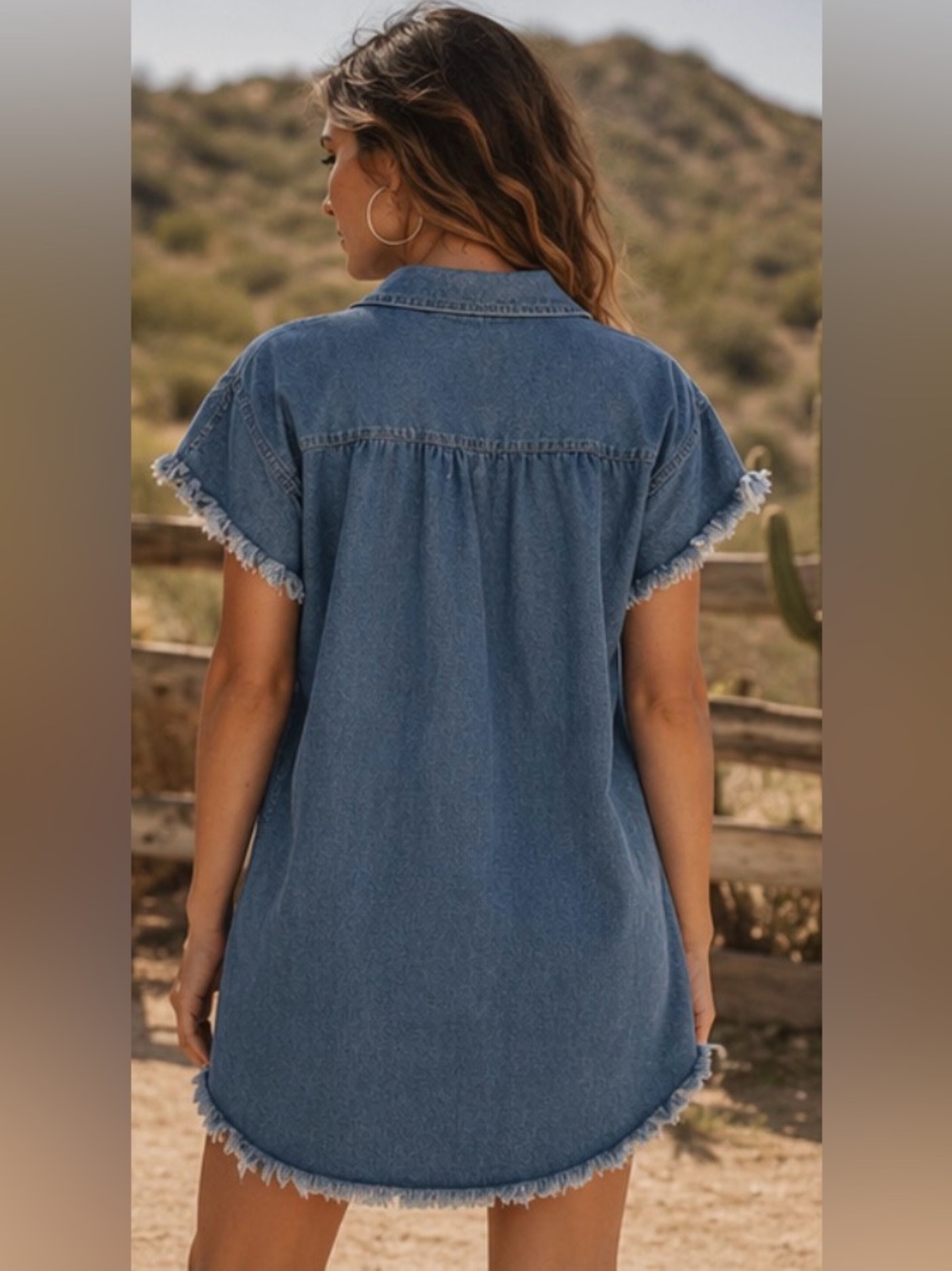 Umgee ⭐️ Denim Button Front Shirt Dress XL NWT Frayed Hem Oversized ✨ - Picture 3 of 8